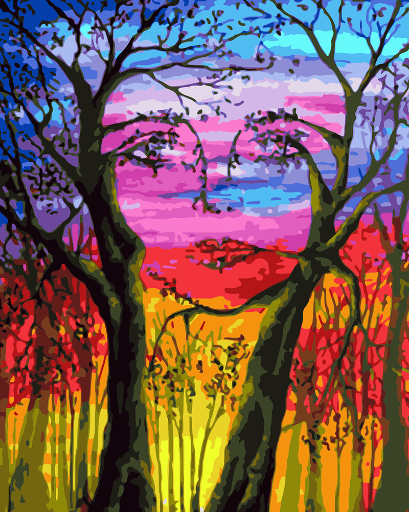 Paint by Numbers Kit-Abstract Art Tree Girl