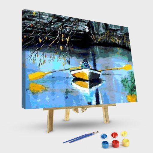 Paint by Numbers Kit – Boat Sailing on Silent River