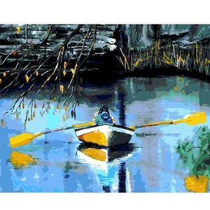 Paint by Numbers Kit – Boat Sailing on Silent River