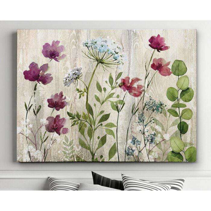 'Meadow Flowers I' Watercolor Painting Print on Wrapped Canvas