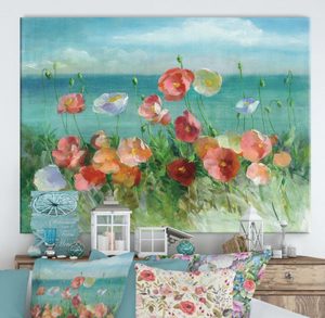 Designart 'RW Coastal Poppies' Cottage Canvas Wall Art