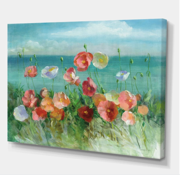 Designart 'RW Coastal Poppies' Cottage Canvas Wall Art